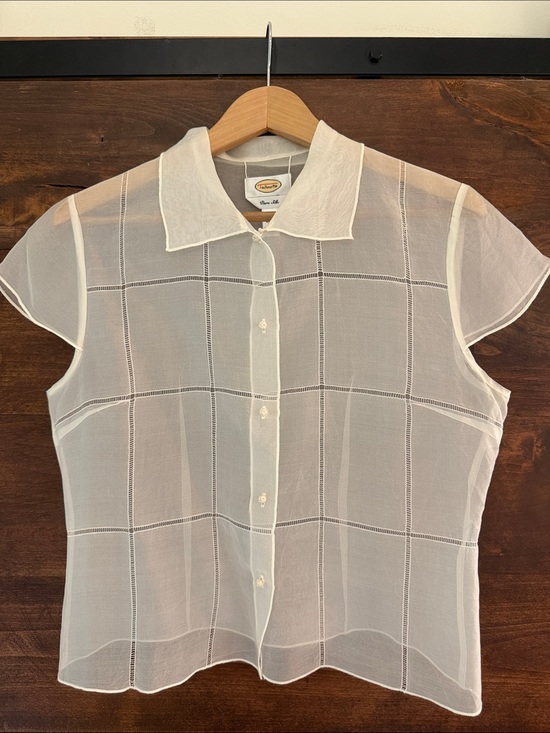 Talbots Tops - Pure Silk Sheer White Short-Sleeve Button-Up Blouse - Vintage